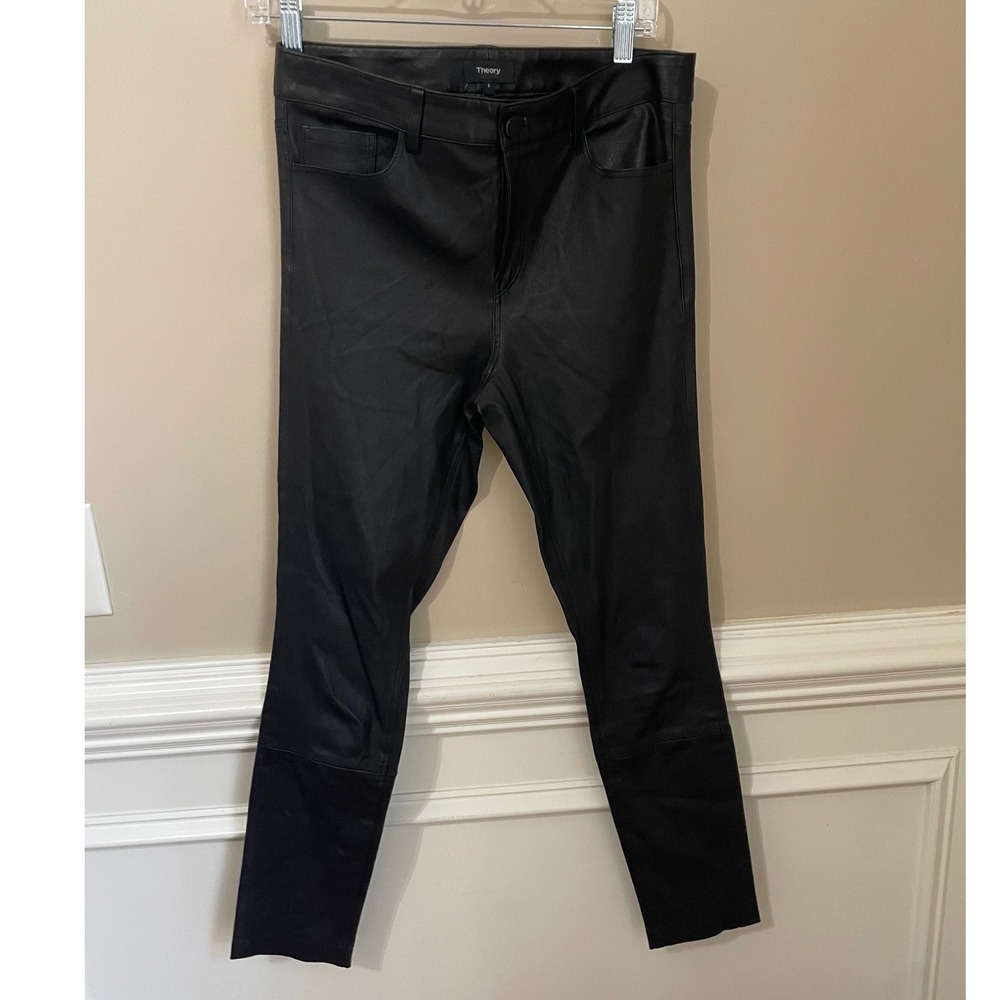 Theory Womens Size 6 Bristol Black Lamb Leather Skinny Five Pocket Pants